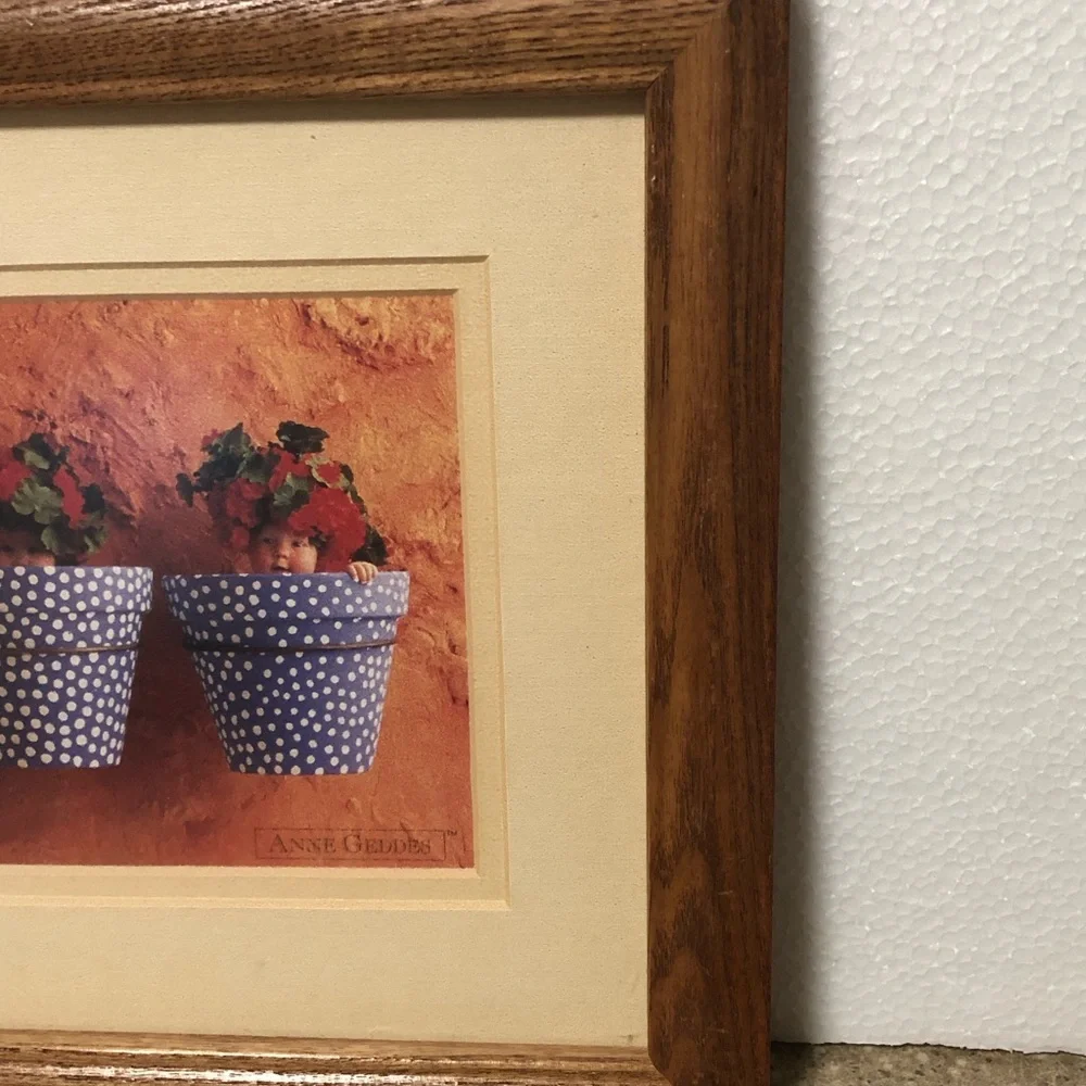Vtg. Anne Geddes Framed Art Print Wooden Wall Decor